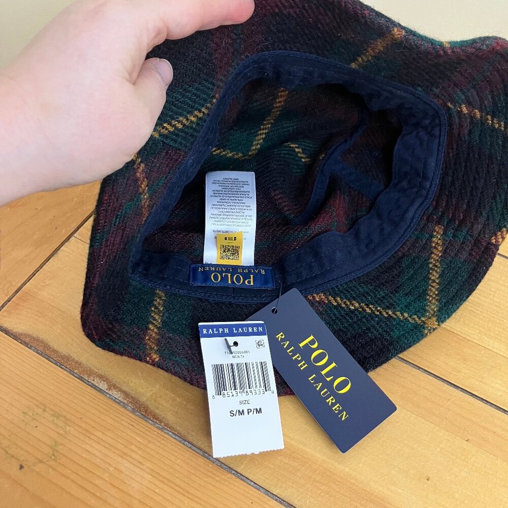 Polo Ralph Lauren Plaid Bucket Hat with Embroidered Crest Alpaca Wool Blend - Picture 2 of 10